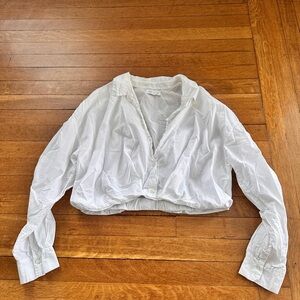 Waistband Cropped White Button-Up Shirt